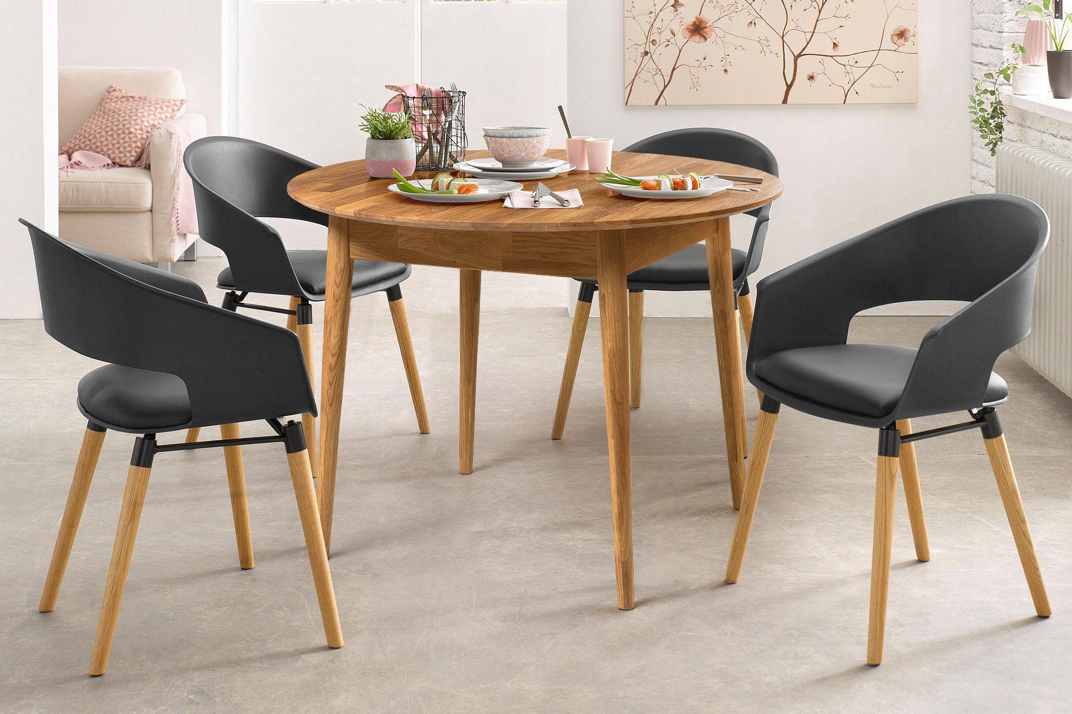 NordicStory Mesa redonda de comedor de madera maciza de roble